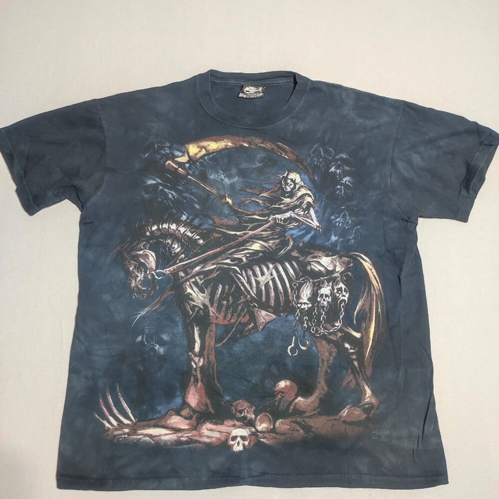 Skulbone T-shirt men's size L grey colour tie-dye with graphic design